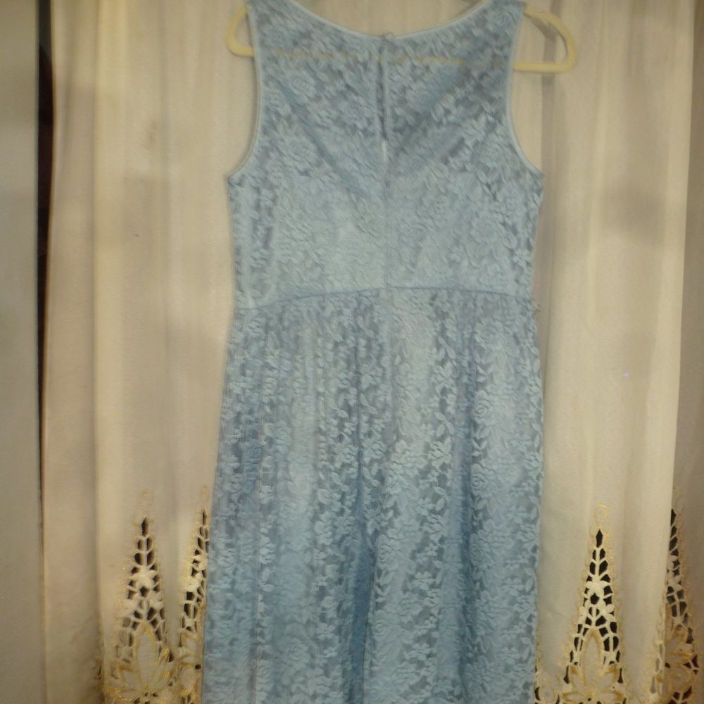Easter Sale Simply Liliana Lace Dress Sz 12 Blue  Sleeveless Fit Flare Satin Tie - Picture 5 of 9